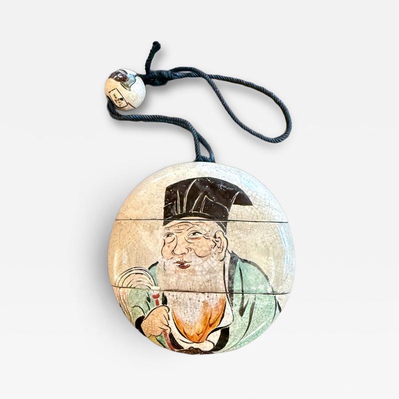 Kenzan Ogata Rare Japanese Ceramic Glazed Inro with Ojime Ogata Kenzan Edo Period