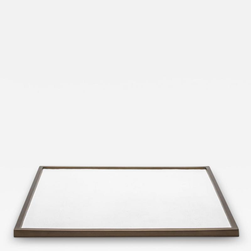 Kifu Augousti Extra Large Square Tray in White Shagreen with Bronze Patina Brass by Kifu Paris