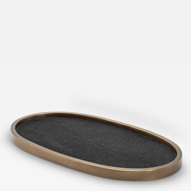 Kifu Augousti Oval Tray in Black Shagreen with Bronze Patina Brass by Kifu Paris