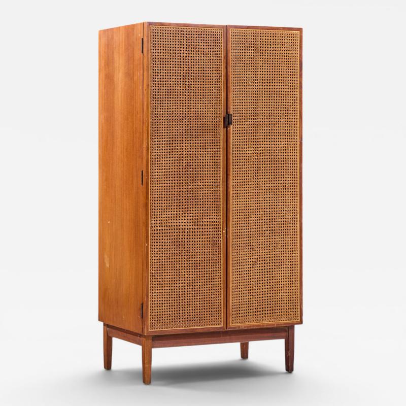 Kipp Stewart Kipp Stewart for Calvin Mid Century Walnut and Cane Front Cabinet Armoire