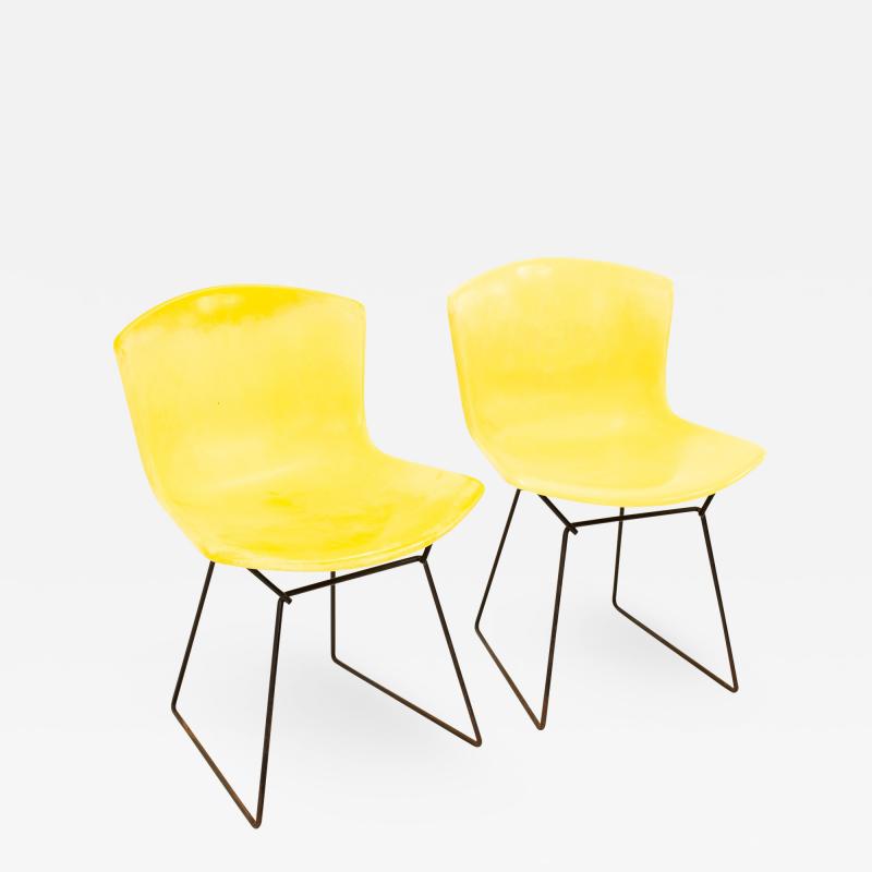 Knoll Mid Century Yellow Fiberglass Side Chair Pair