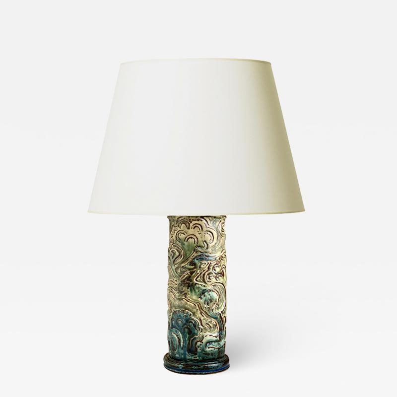 Knud Kyhn Exceptional Table Lamp with Leapijg Gazelle Relief by Knud Kyhn