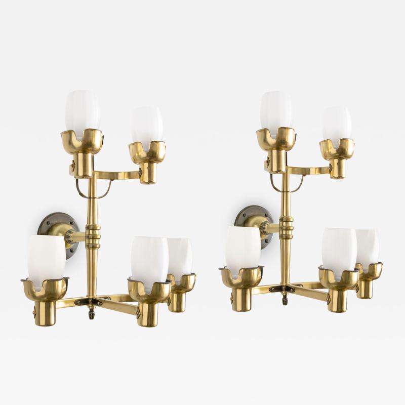 Knut Hallgren KNUT HALLGREN LARGE BRASS 5 ARM SCONCES