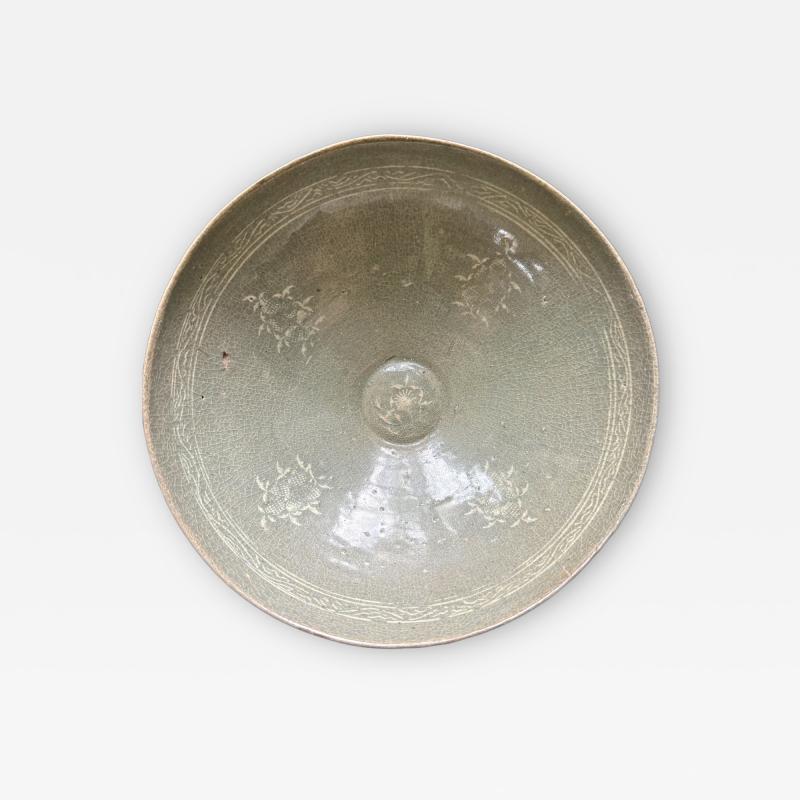 Korean Ceramic Celadon Bowl with Sanggam Slip Inlay Goryeo Dynasty