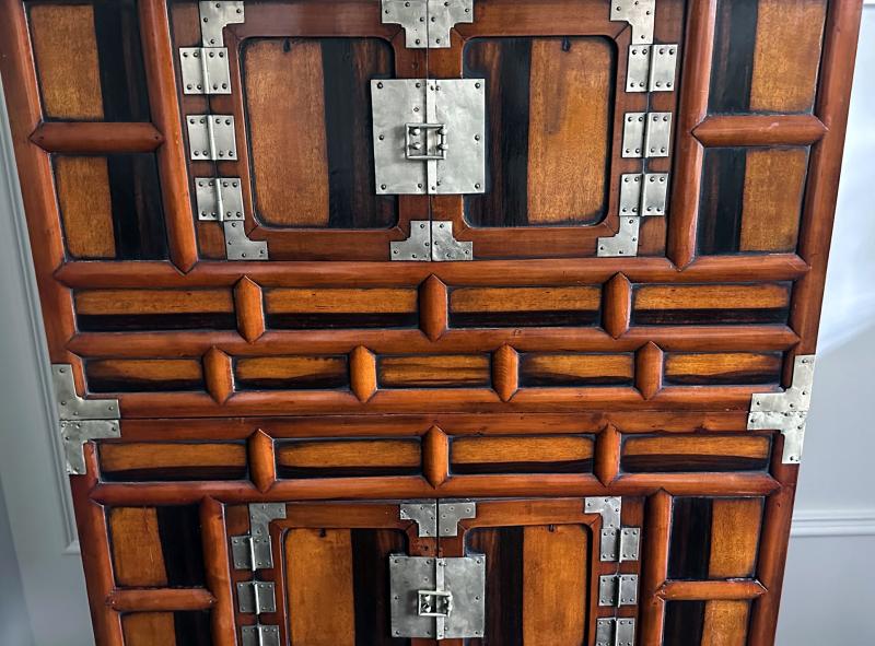 Korean Two-Level Stacking Chests with Mirrored Persimmon Wood Panels