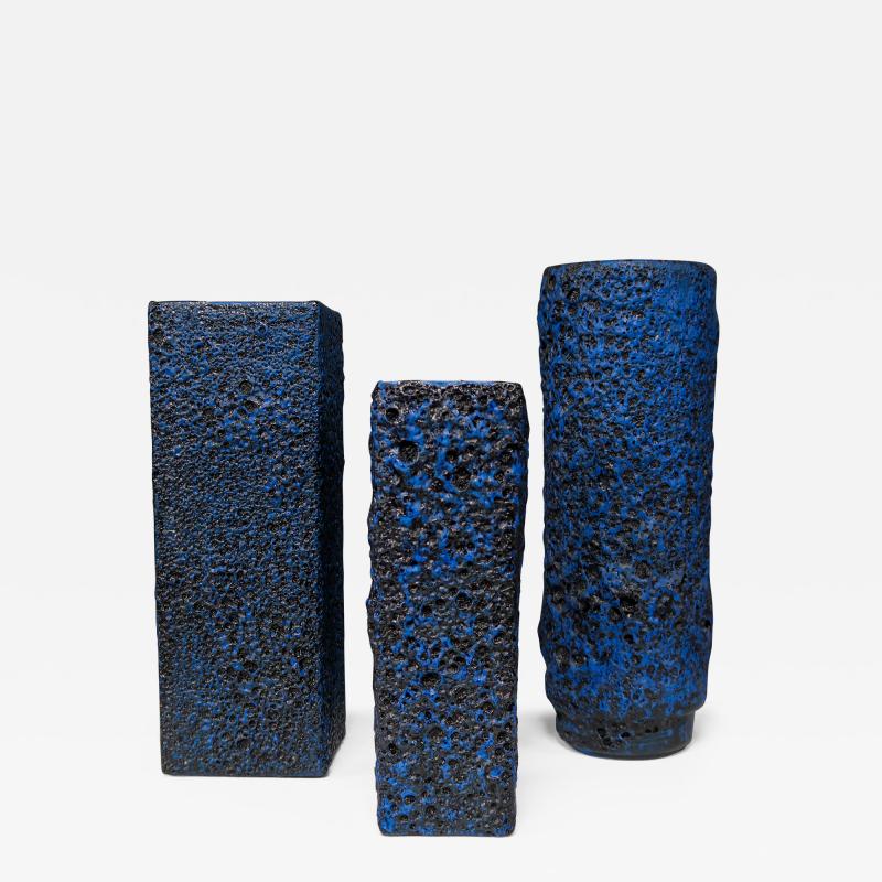 Kreutz Keramik Set 1970s Kreutz Keramic Blue Fat Lava Vases W Germany