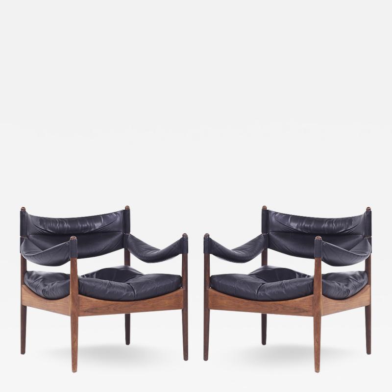 Kristian Solmer Vedel Kristian Vedel for Willadsen Modus MCM Danish Rosewood Leather Lounge Chairs