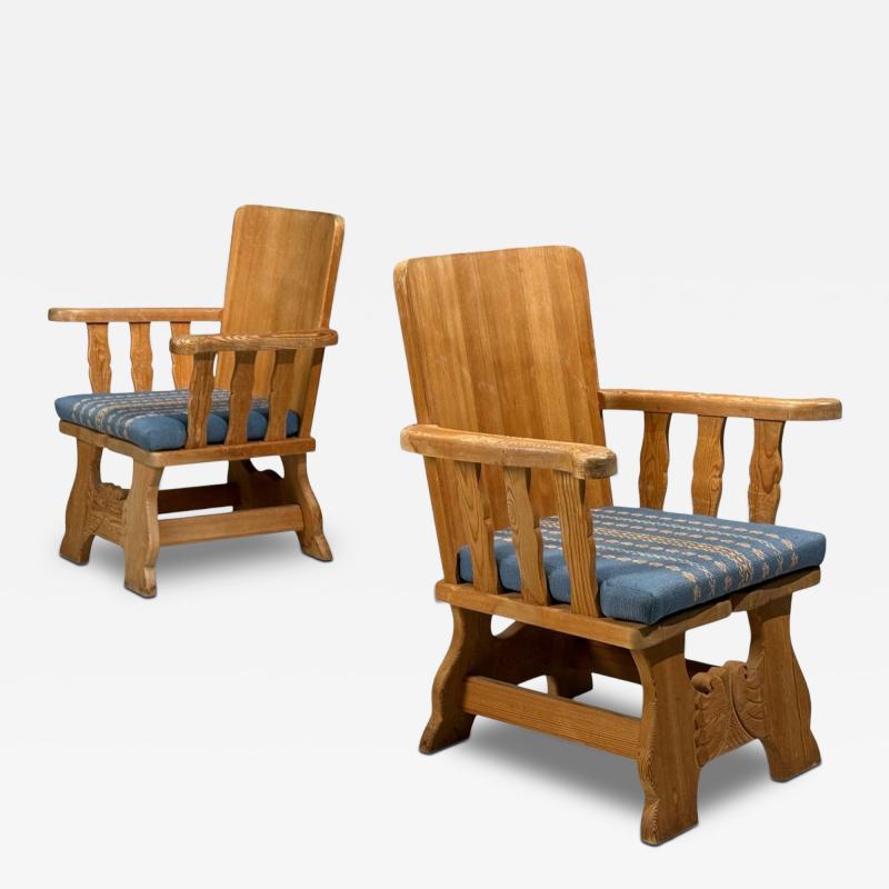 Krogen s M bler Armchairs Pine Blue Fabric Norway 1970s