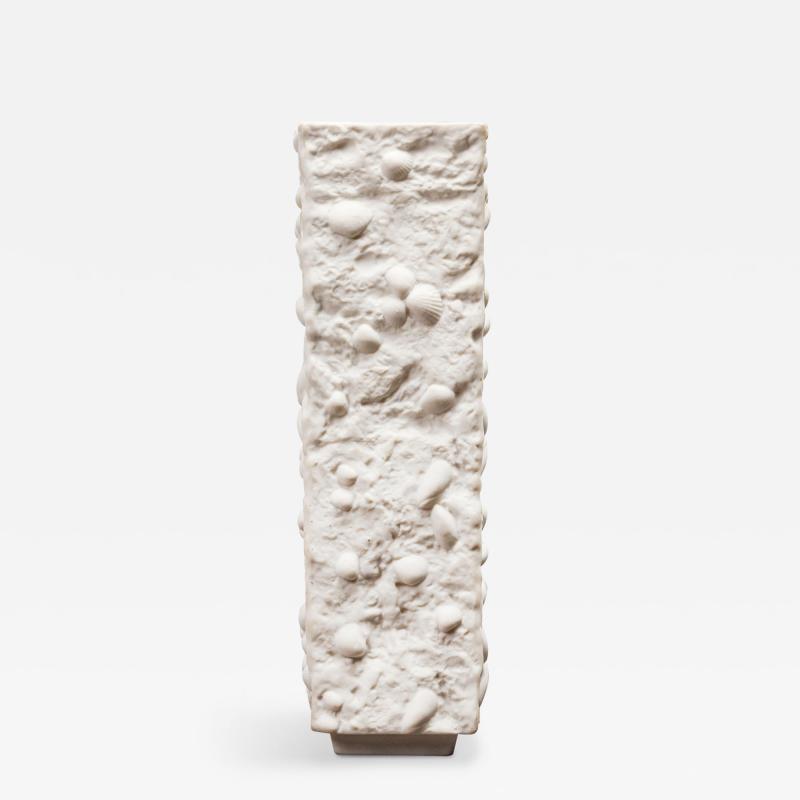 Kunstporzellan Ilmenau Bisque White Seashell Textured Square Porcelain Vase