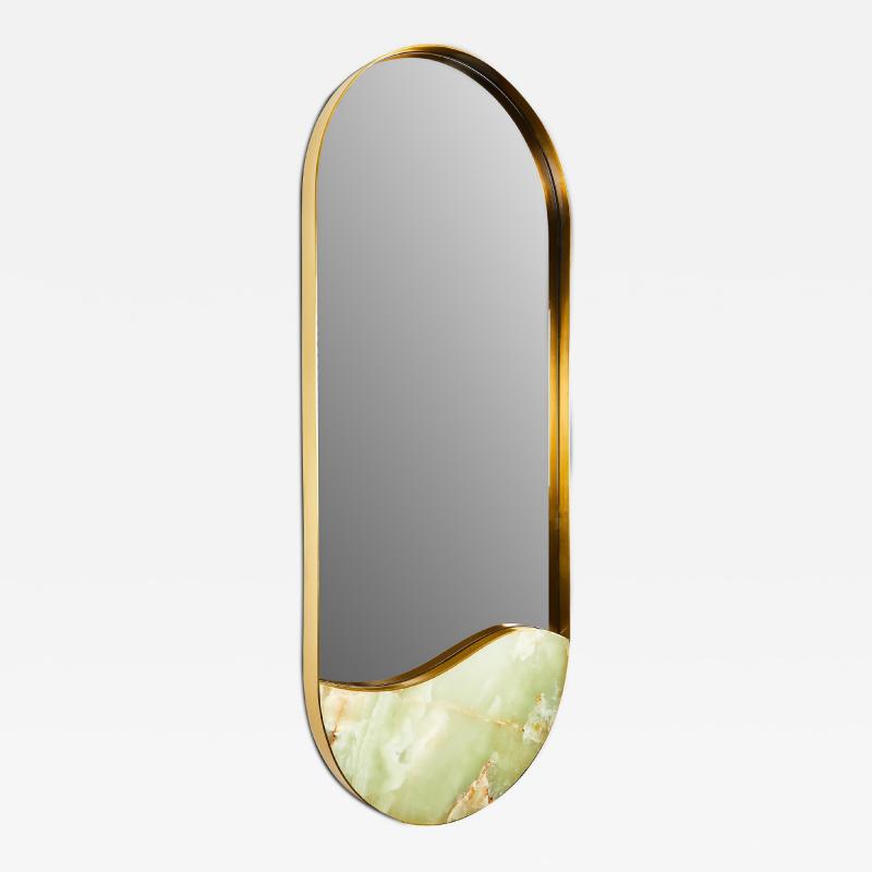 Kura by Marble Balloon Contemporary Brass and Onyx Wall Mirror