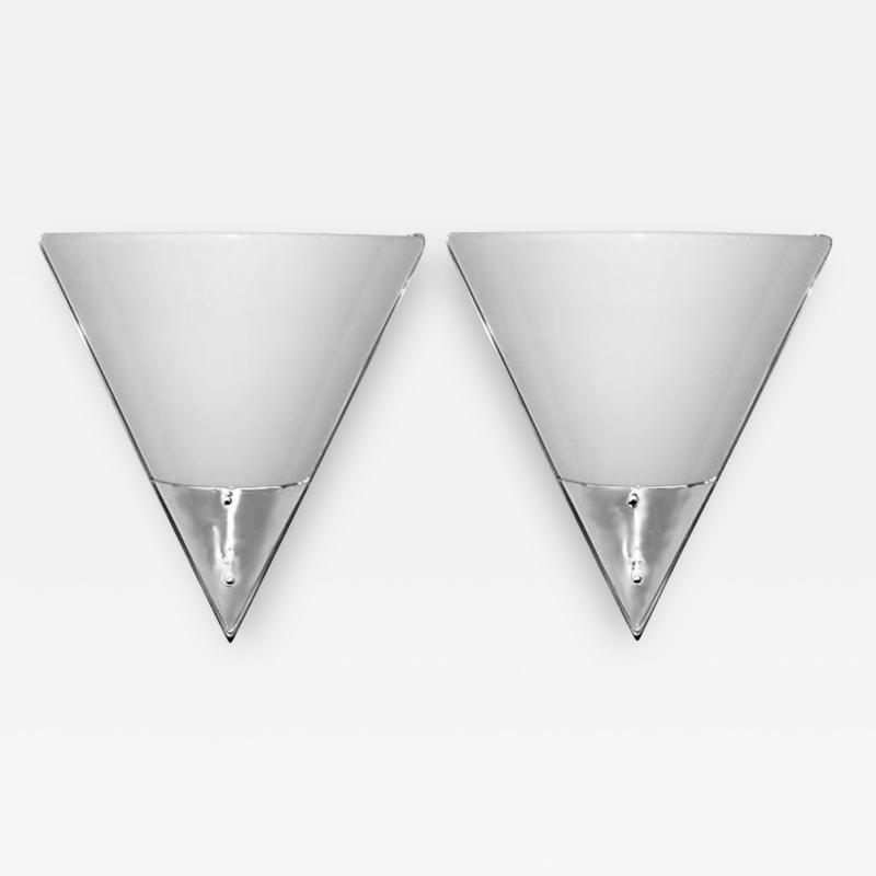 Kurt Versen Kurt Versen Pair of Minimalist Streamline Sconces Bent White Glass Aluminum