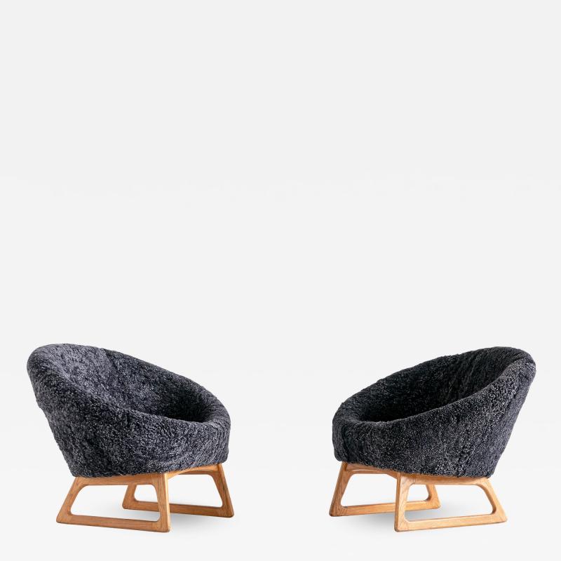 Kurt stervig Kurt Ostervig Pair of Kurt stervig Sheepskin Lounge Chairs Rolschau M bler Denmark 1958