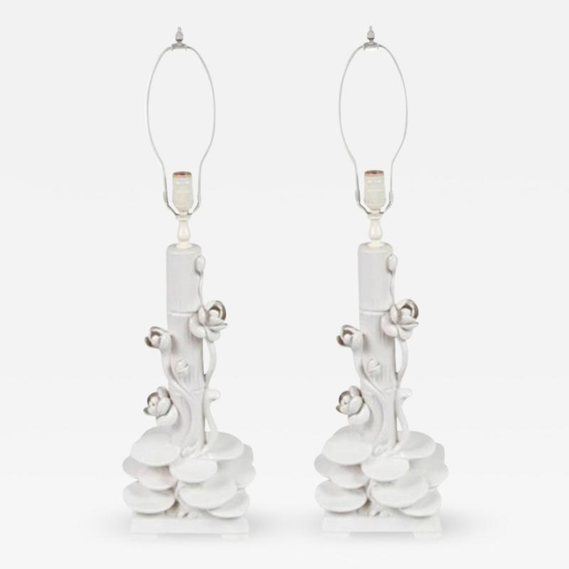 L 99 Whimsical Pair of Italian White Ceramic Lamps