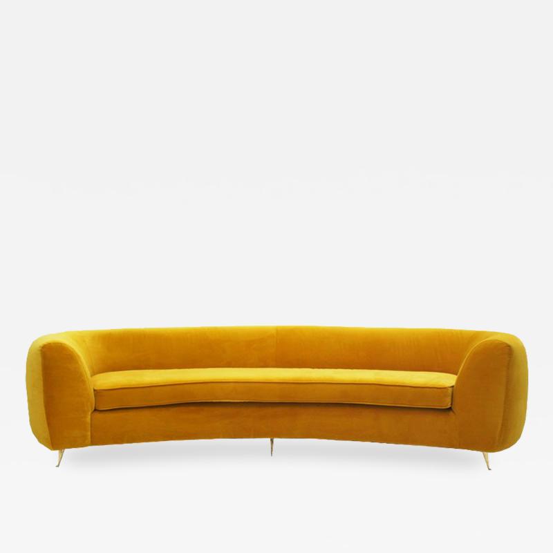 L A Studio Contemporary Yellow Cotton Velvet Curved Italian Sofa
