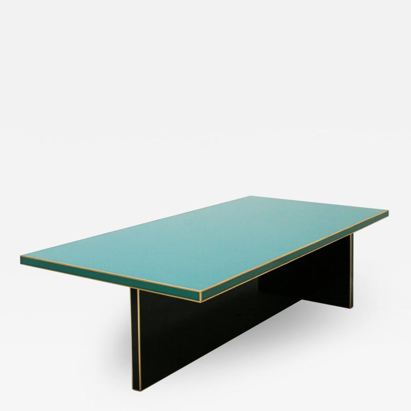 L A Studio Rectangular Black and Blue Crystal and Brass Coffee Table