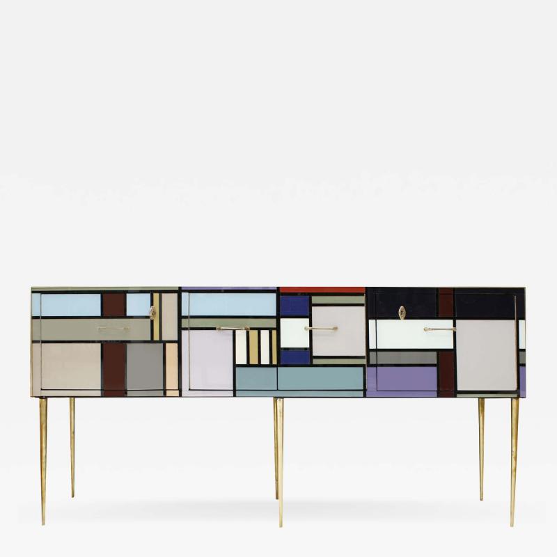 L A Studio Sideboard with Four Doors Made in Colored Glass Italy