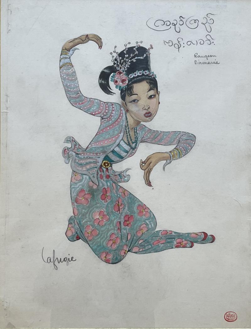 L a Lafugie Gouache of a Burmese dancer L a LAFUGIE 1890 1972 