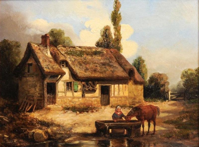 L on Bertan French 19th Century Painting Signed L on Bertan Depicting a Bucolic Farm Scene
