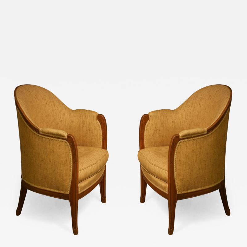 L on Jallot Leon Jallot Pair of Sculpted Pearwood Armchairs