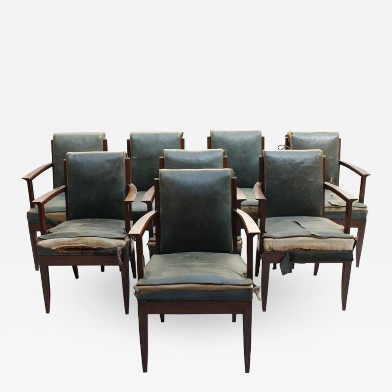 L on Jallot SET OF EIGHT FINE FRENCH ART DECO OAK ARMCHAIRS BY LEON AND MAURICE JALLOT