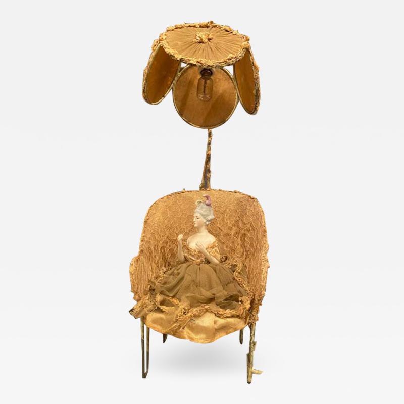 LADY POMPADOUR PORCELAIN WOMAN IN CHAIR BOUDOIR LAMP