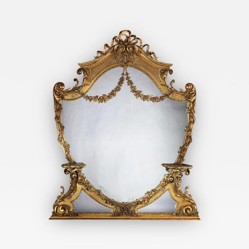 LARGE 19TH CENTURY VICTORIAN GILTWOOD AND GESSO OVERMANTEL MIRROR