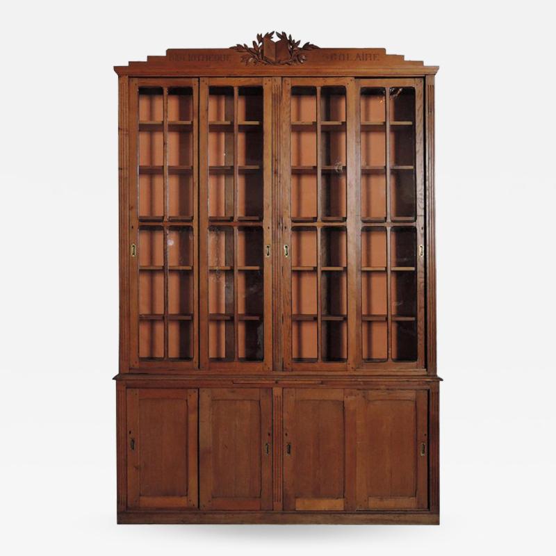LARGE FRENCH NEOCLASSICAL OAK SCHOOL BOOKCASE