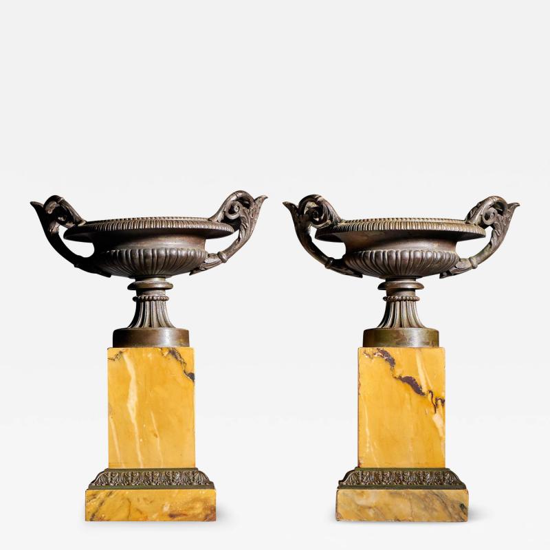 LARGE PAIR OF EARLY 19TH CENTURY FRENCH GRAND TOUR BRONZE AND SIENA MARBLE