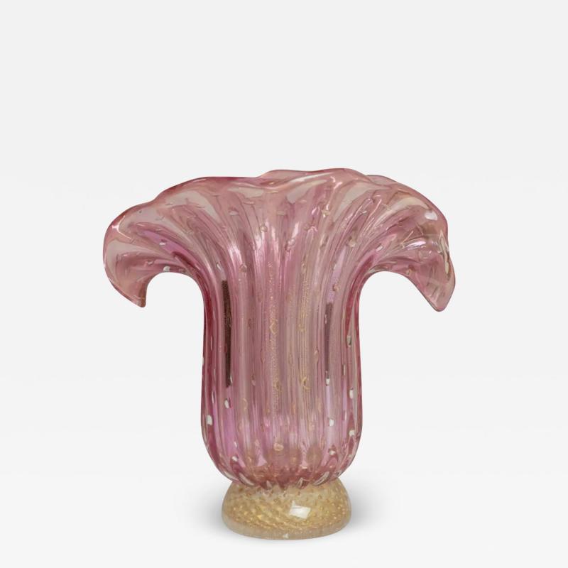 LARGE PINK AND GOLD MURANO ART GLASS VASE FOR PROMEMORIA
