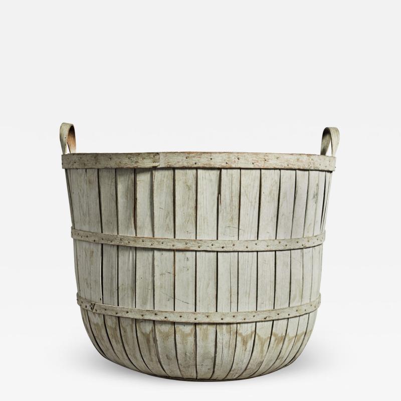 LARGE WHITE WASHED OAK SPLINT BUSHEL BASKET