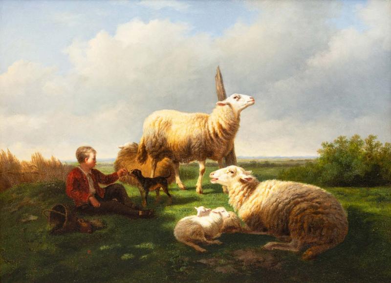 LAURENT DE BEUL Shepherd Boy with his Flock 1864 Lauren De Beul