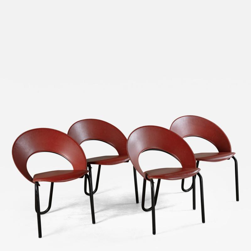 LEATHER AND ENAMELED STEEL SIDE CHAIRS