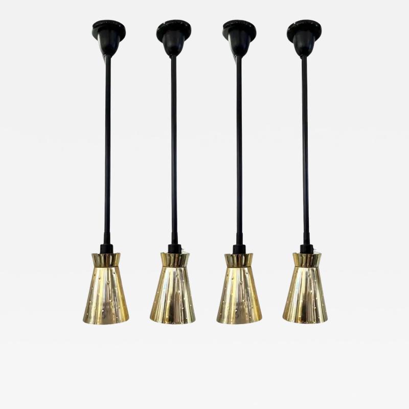 LUCI Set of 4 Italian Mid Century Black Perforated Brass Cone Pendant Lights