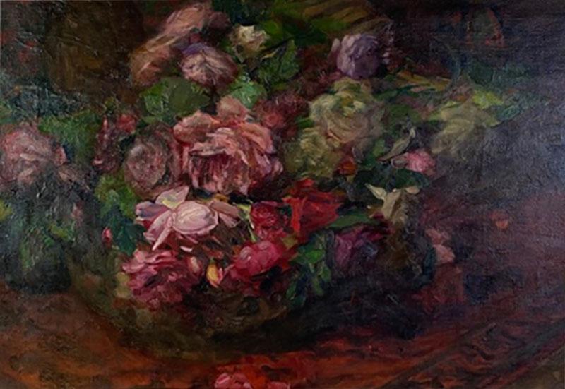 LUSCIOUS ANTIQUE BOWL OF FLOWERS OIL PAINTING
