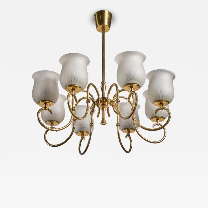 LYFA Chandelier with Brass and Glass Denmark 1950s