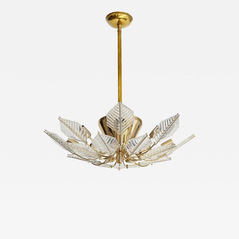 La Murrina Italian 15 Light Glass Chandelier Decorated with Leaf Motif La Murrina 1970s