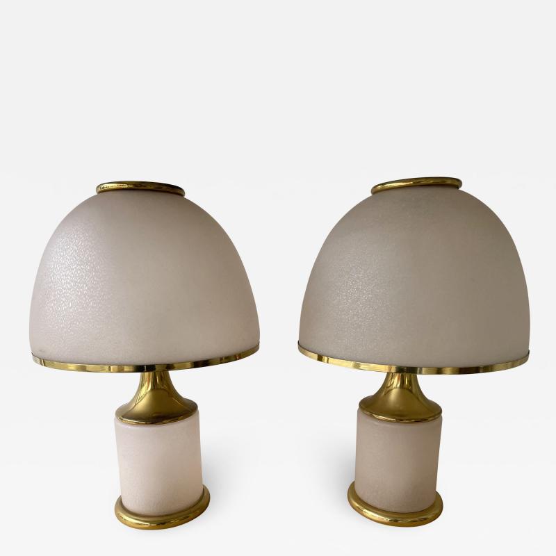 La Murrina Large Pair of Brass Mushroom Bubble Murano Glass Lamps Italy 1970s