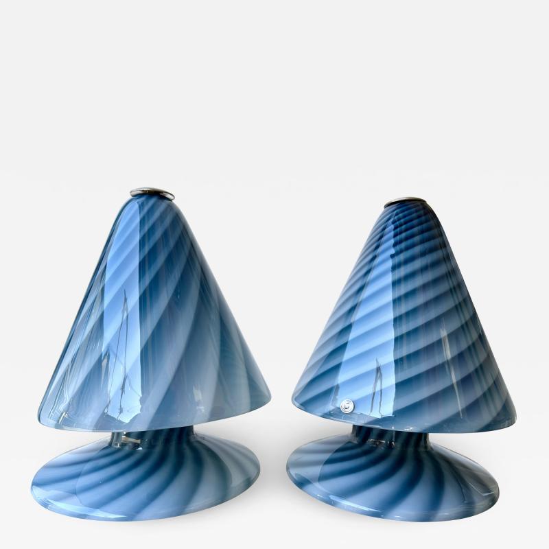 La Murrina Pair of Blue Spiral Murano Glass Lamps by La Murrina Italy 1970s