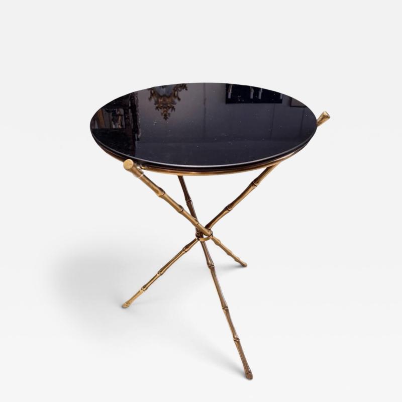Lacquered Brass Black Glass Tripod Table