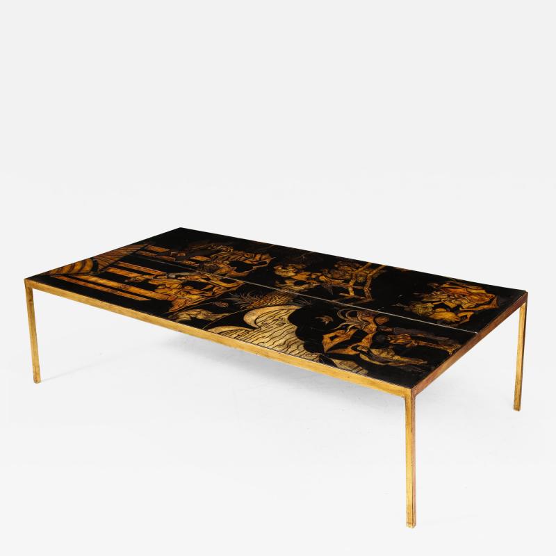 Lacquered Chinoiserie Coffee Table on Gilt Iron Base