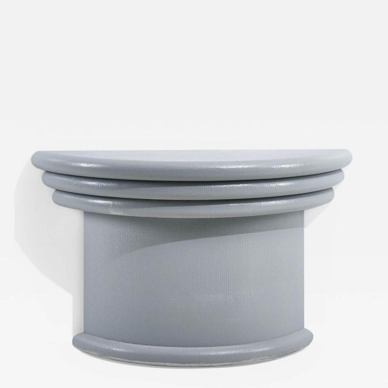 Lacquered Gray Grasscloth Pedestal 1970