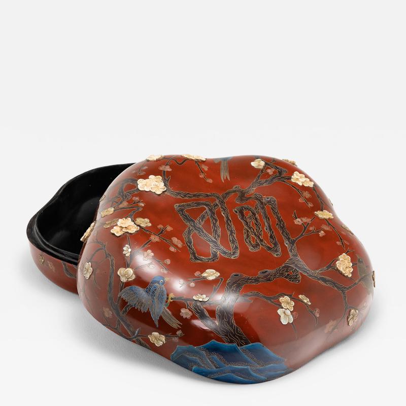 Lacquered Happiness Box with Birds Blossoms