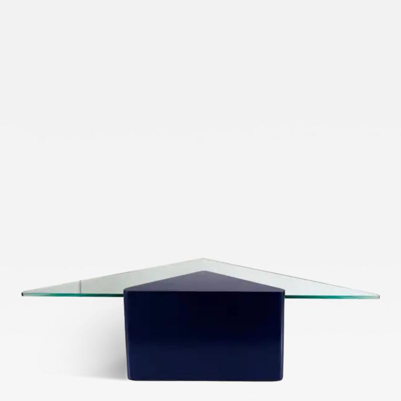 Lacquered Modern Triangle Coffee Tables with Glass Pair in Deep Midnight Blue