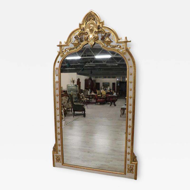 Lacquered and Gilded Wood Antique Large Wall Mirror Height 107 09 Inch