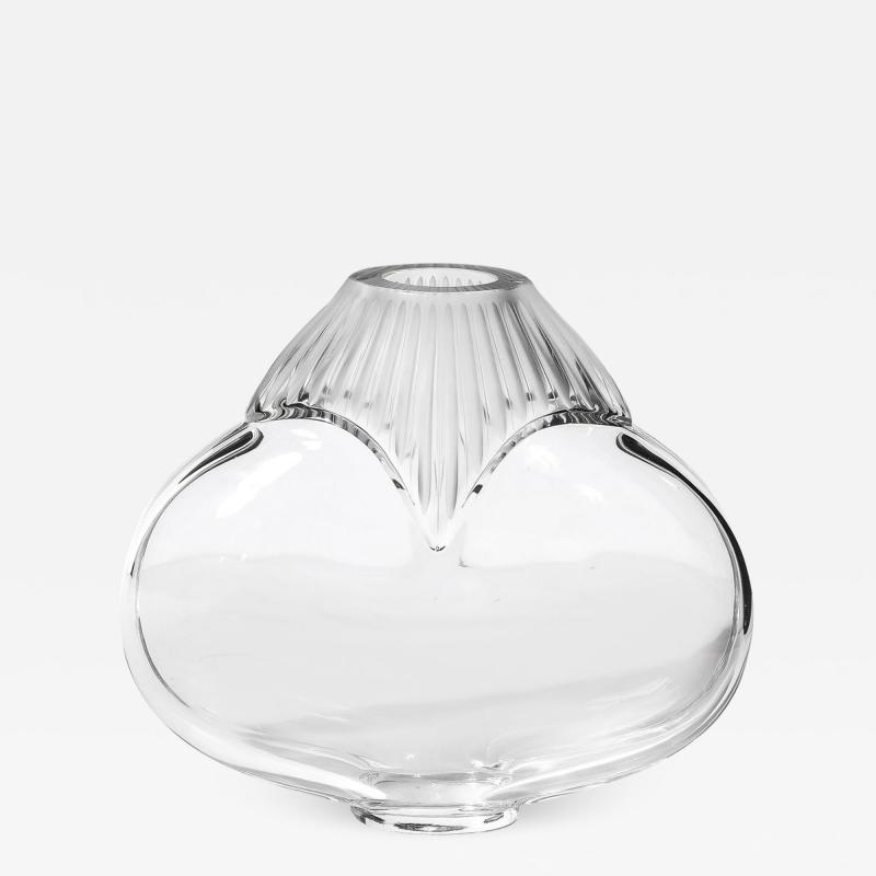 Lalique Mid Century Modernist Come Patterned Glass Vase Signed Lalique