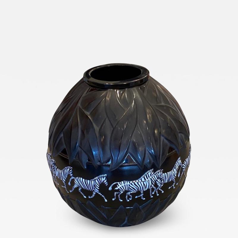 Lalique Post Modern Black and White Tanzania Vase Zebra by Lalique