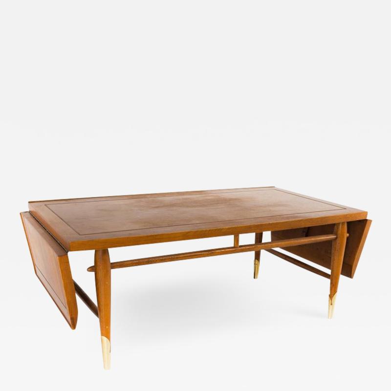 Lane Copenhagen Mid Century Walnut and Brass Drop Leaf Coffee Table