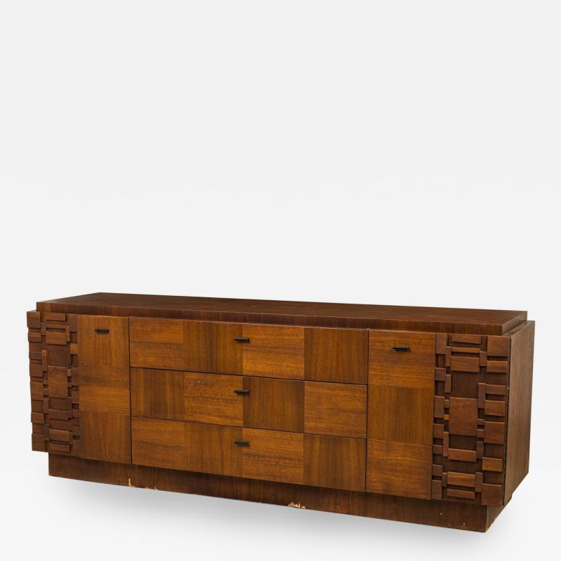 Lane Furniture Mid Century American Mahogany 9 Drawer Staccato Brutalist Lowboy