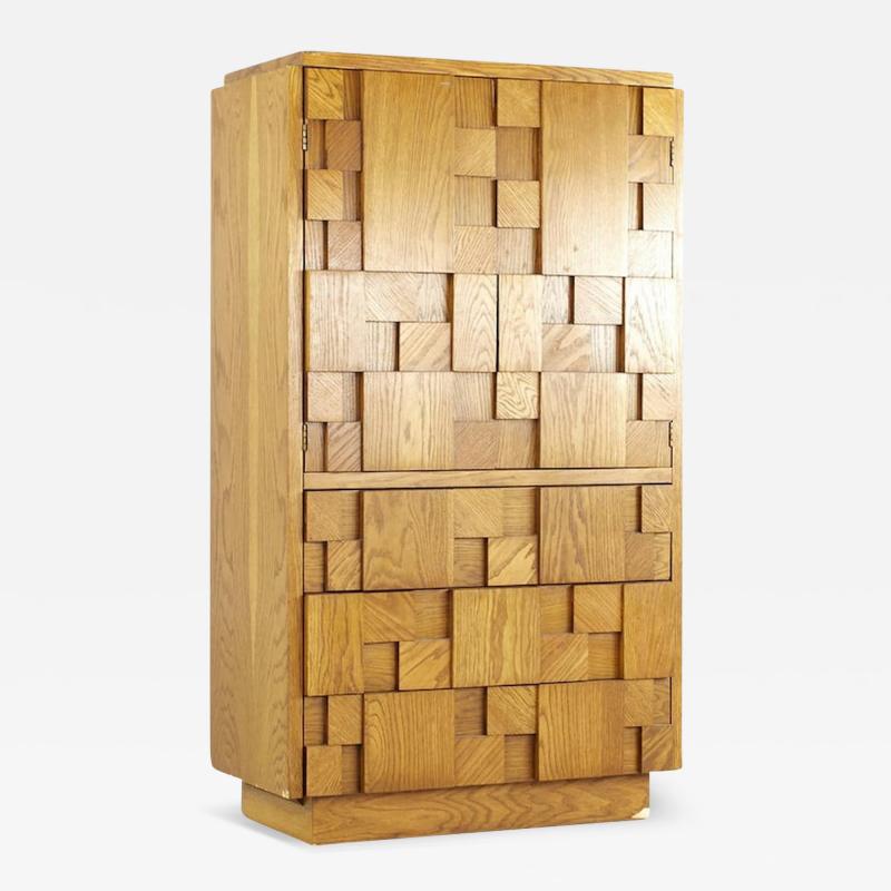 Lane Staccato Brutalist Mid Century Oak Armoire