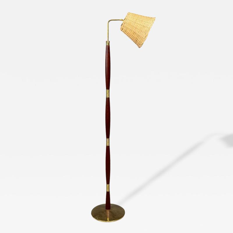 Laoni Belysning Swedish Modern Floor Lamp Stained Wood Brass Sweden 1960s